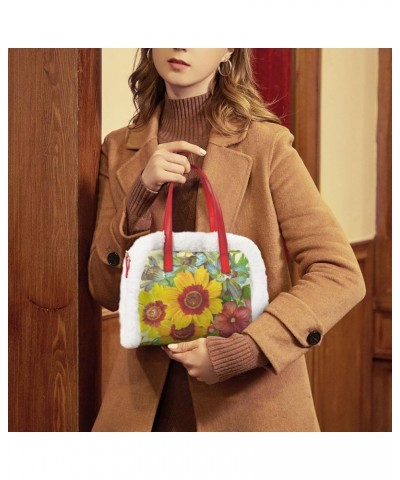 Christmas Floral Fluffy Handbag Shoulder Bag, Flower Pattern Plush Underarm Bag Messenger Bag For Women Girl Teens Winter 77 ...