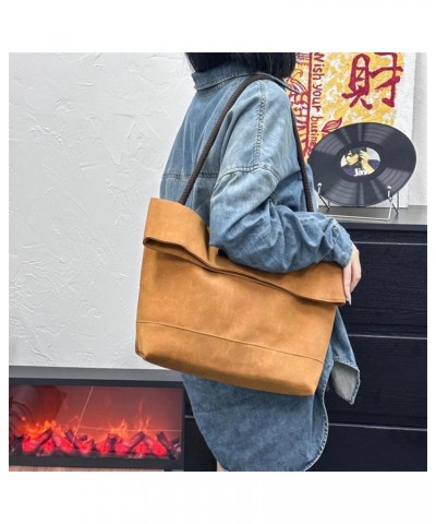 Retro Large Bag European And American Fashion Niche Design Simple Plaid Bag New Frosted Tote Bag Shoulder Bag For Women Brown...