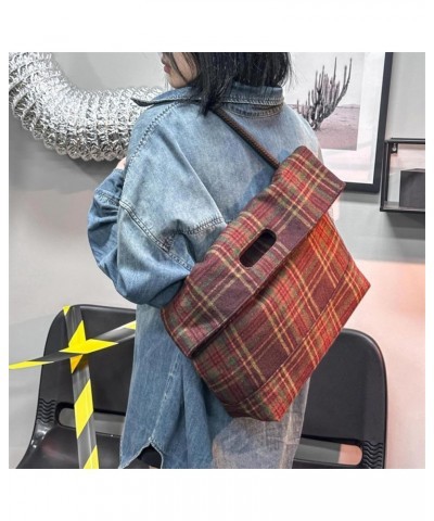 Retro Large Bag European And American Fashion Niche Design Simple Plaid Bag New Frosted Tote Bag Shoulder Bag For Women Brown...