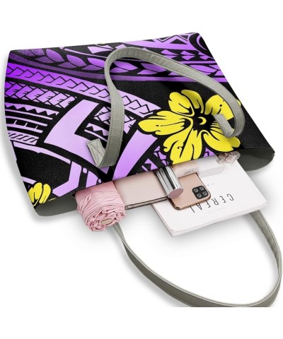 Top Handle Handbags for Women Polynesian Tribal Print Large PU Leather Tote Shoulder Bags Purple Polynesian Flower $25.84 Totes