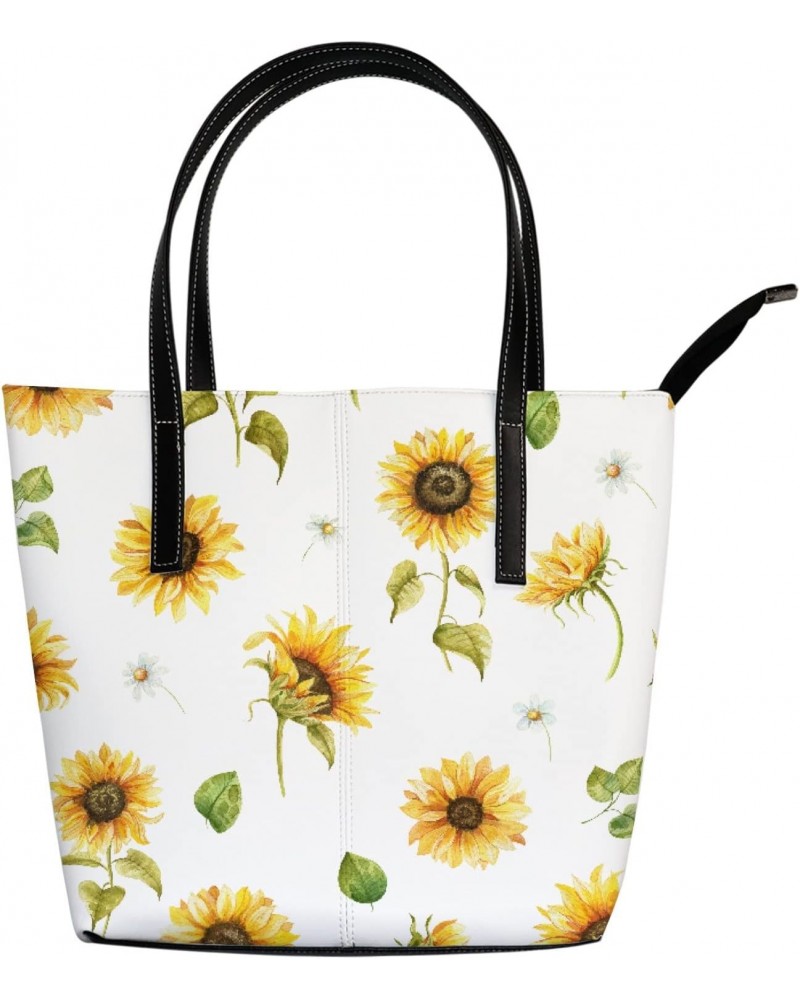 Shoulder Bag Tote Bags for Women Watercolor Sunflowers Leather Shopper Work Handbags Large Casual Bag $27.25 Totes