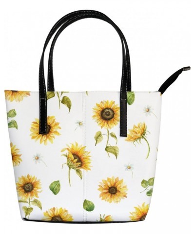 Shoulder Bag Tote Bags for Women Watercolor Sunflowers Leather Shopper Work Handbags Large Casual Bag $27.25 Totes