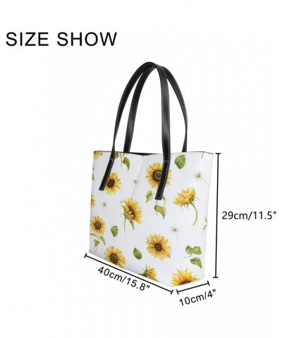 Shoulder Bag Tote Bags for Women Watercolor Sunflowers Leather Shopper Work Handbags Large Casual Bag $27.25 Totes