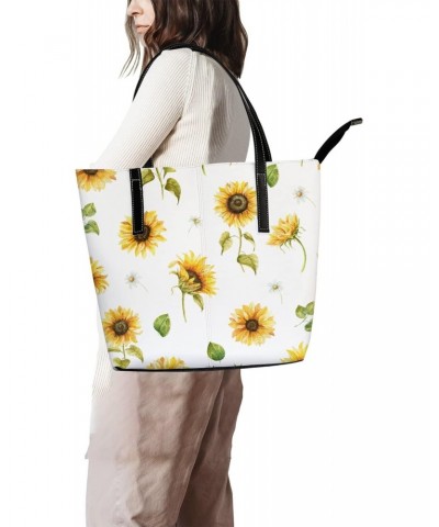 Shoulder Bag Tote Bags for Women Watercolor Sunflowers Leather Shopper Work Handbags Large Casual Bag $27.25 Totes