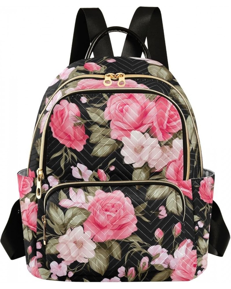 Pink and Green Flowers Fashion Travel Backpack, Ladies Backpack, Womens Travel Backpack for Airplane, M Floral Pink Roses and...