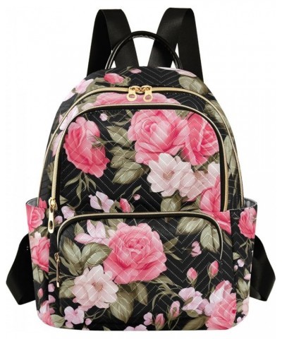 Pink and Green Flowers Fashion Travel Backpack, Ladies Backpack, Womens Travel Backpack for Airplane, M Floral Pink Roses and...