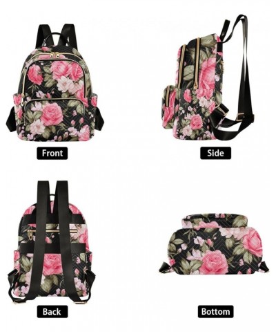 Pink and Green Flowers Fashion Travel Backpack, Ladies Backpack, Womens Travel Backpack for Airplane, M Floral Pink Roses and...