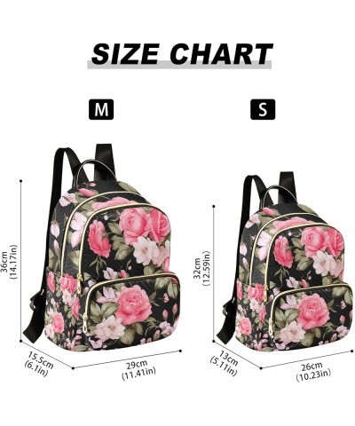 Pink and Green Flowers Fashion Travel Backpack, Ladies Backpack, Womens Travel Backpack for Airplane, M Floral Pink Roses and...