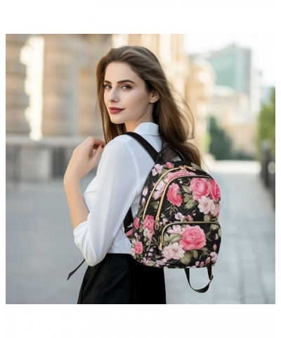 Pink and Green Flowers Fashion Travel Backpack, Ladies Backpack, Womens Travel Backpack for Airplane, M Floral Pink Roses and...