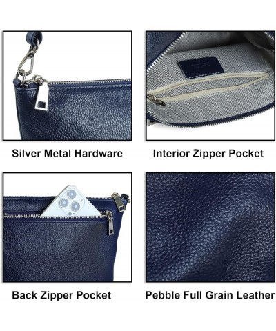 Genuine Leather Wristlet Clutch Wallet Purses Small Crossbody Bags Shoulder Handbag for Women, Silver Zipper Medium Navy Blue...