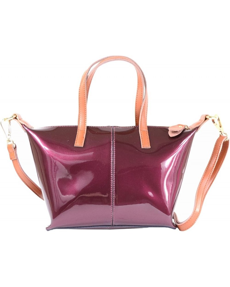 Elegant Ladies Real Leather Patent Small Tote Bag/Shoulder Bag with Adjustable & Removable Strap Purple $26.23 Handbags