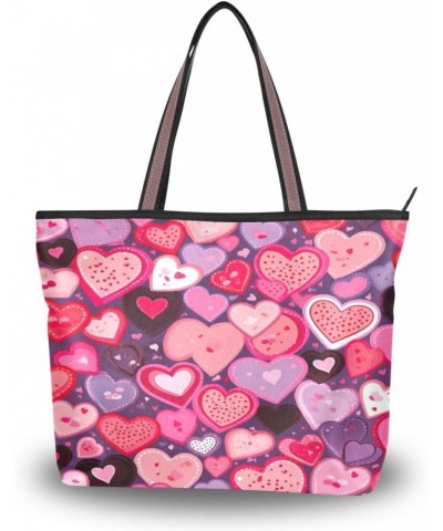 Valentine's Day Heart Tote Top Handle Shoulder Bags Fashion Zipper Shopping Bag for Women $9.24 Handbags