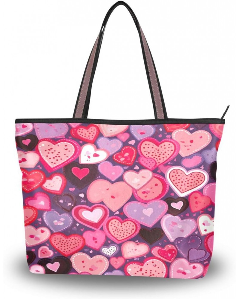 Valentine's Day Heart Tote Top Handle Shoulder Bags Fashion Zipper Shopping Bag for Women $9.24 Handbags