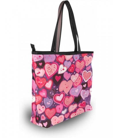 Valentine's Day Heart Tote Top Handle Shoulder Bags Fashion Zipper Shopping Bag for Women $9.24 Handbags