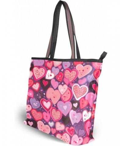 Valentine's Day Heart Tote Top Handle Shoulder Bags Fashion Zipper Shopping Bag for Women $9.24 Handbags