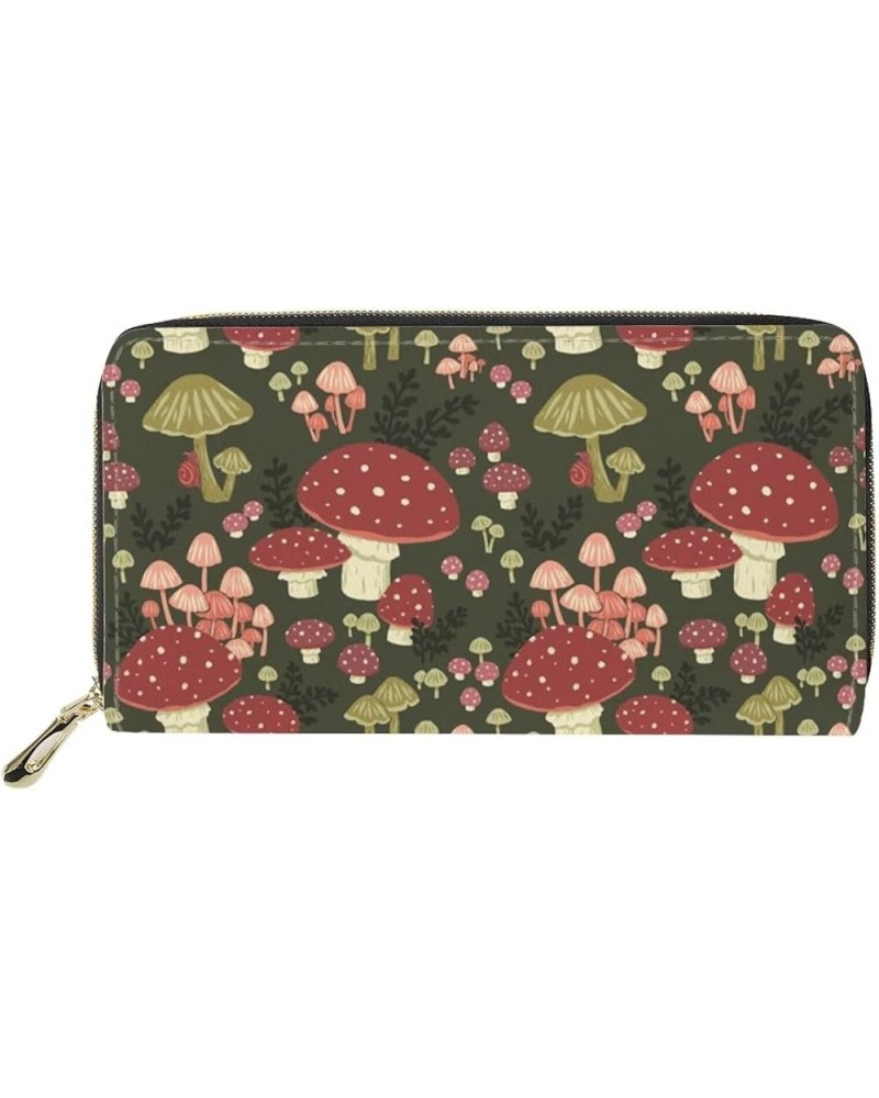 Doggie Printed Women Wallet Zip Around Clutch Ladies Travel Coin Purse Cute Mushroom $12.97 Wallets