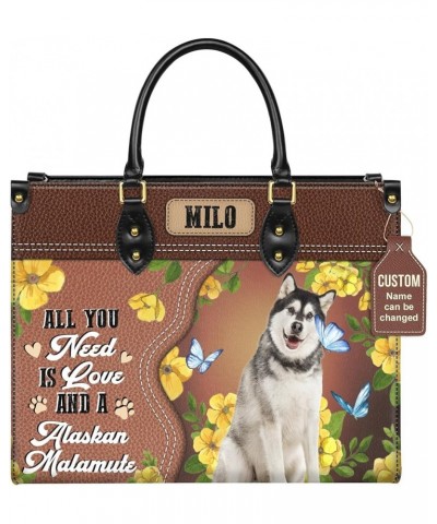 Personalized Alaskan Malamute Dog Handbags, Custom Name Dog Leather Bags, Purses, Shoulder Bag, Gift For Dog Mom Dog Lover St...