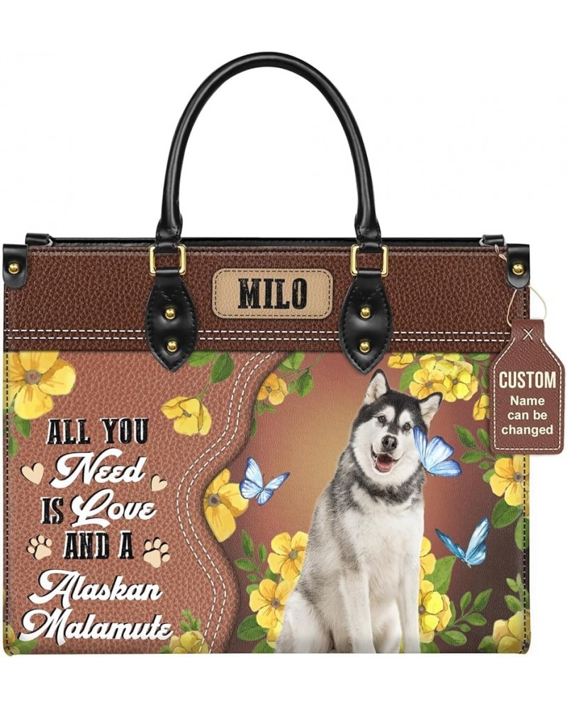 Personalized Alaskan Malamute Dog Handbags, Custom Name Dog Leather Bags, Purses, Shoulder Bag, Gift For Dog Mom Dog Lover St...