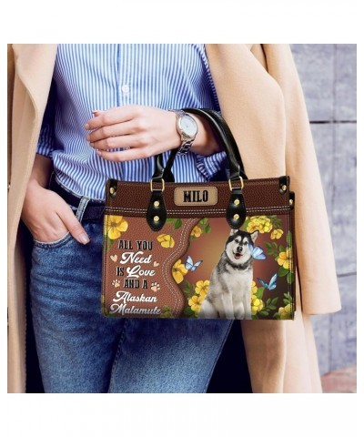 Personalized Alaskan Malamute Dog Handbags, Custom Name Dog Leather Bags, Purses, Shoulder Bag, Gift For Dog Mom Dog Lover St...