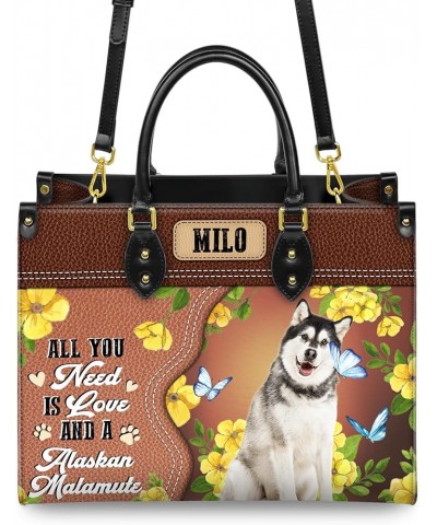 Personalized Alaskan Malamute Dog Handbags, Custom Name Dog Leather Bags, Purses, Shoulder Bag, Gift For Dog Mom Dog Lover St...