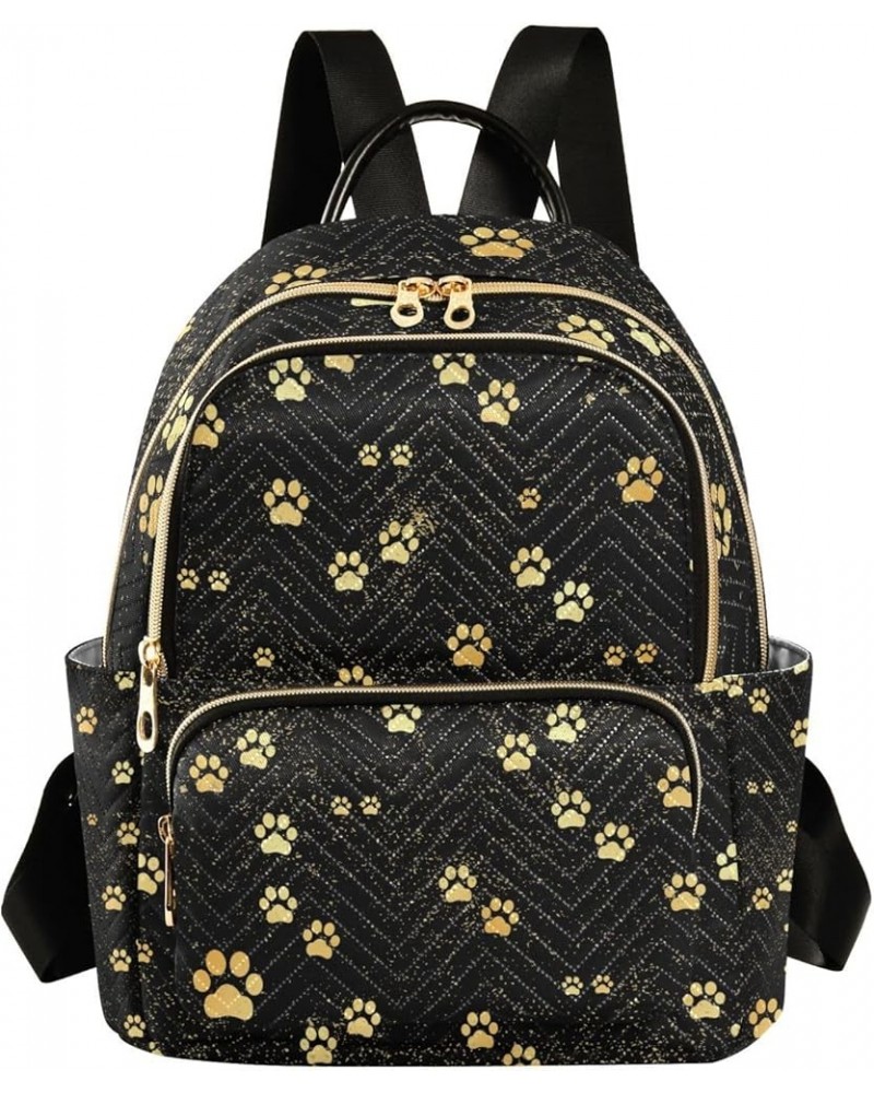 Women Backpack Golden Dog Paw Glitter Anti-Theft Travel Backpack with Luggage Belt Lightweight Handbag Lady Purse Roomy Doubl...