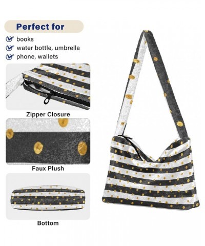 Women Boho Handbag Golden Dot Black Stripe Underarm Bag Tote Bag Shoulder Bag Crossbody Bag Fluffy Cell Phone Purse Lady Trav...