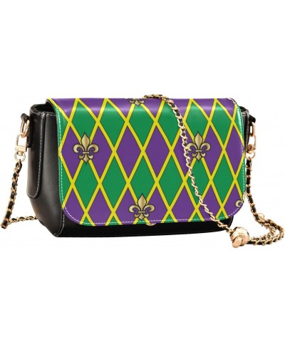 Mardi Gras Crossbody Handbag Diamond Purple Green Gold Fleur De Lis PU Leather Shoulder Bag Sturdy Travel Pouch Compact Chic ...