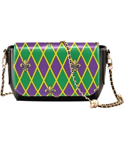 Mardi Gras Crossbody Handbag Diamond Purple Green Gold Fleur De Lis PU Leather Shoulder Bag Sturdy Travel Pouch Compact Chic ...