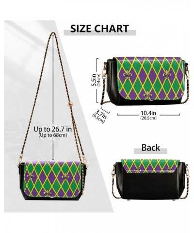 Mardi Gras Crossbody Handbag Diamond Purple Green Gold Fleur De Lis PU Leather Shoulder Bag Sturdy Travel Pouch Compact Chic ...