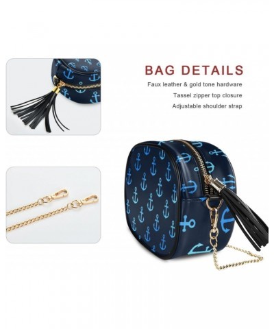 Small Crossbody Bag Marine Blue Anchor Pattern Womens Shoulder Chain Bag PU Leather Small Purse With Tassel $10.08 Shoulder Bags