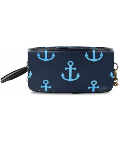 Small Crossbody Bag Marine Blue Anchor Pattern Womens Shoulder Chain Bag PU Leather Small Purse With Tassel $10.08 Shoulder Bags