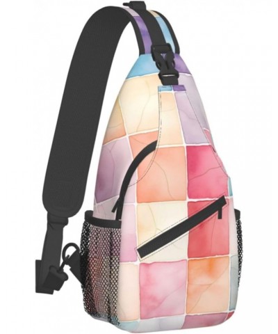 Colored Watercolor Plaid Pattern Crossbody Sling Bag for Men Women Sling Backpack Shoulder Bag Casual Hiking Daypack Chest Ba...