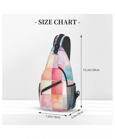 Colored Watercolor Plaid Pattern Crossbody Sling Bag for Men Women Sling Backpack Shoulder Bag Casual Hiking Daypack Chest Ba...