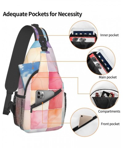 Colored Watercolor Plaid Pattern Crossbody Sling Bag for Men Women Sling Backpack Shoulder Bag Casual Hiking Daypack Chest Ba...