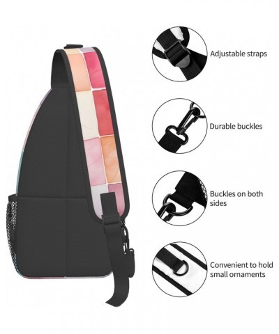 Colored Watercolor Plaid Pattern Crossbody Sling Bag for Men Women Sling Backpack Shoulder Bag Casual Hiking Daypack Chest Ba...