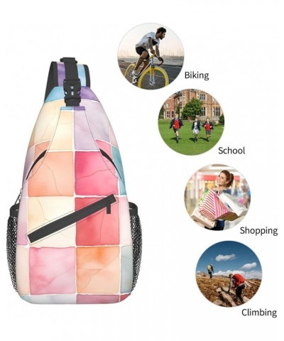 Colored Watercolor Plaid Pattern Crossbody Sling Bag for Men Women Sling Backpack Shoulder Bag Casual Hiking Daypack Chest Ba...