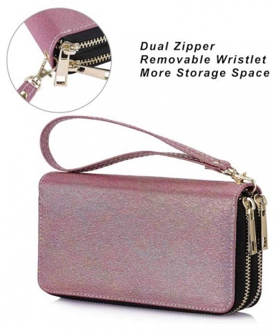 Double Zipper Wallet for Woman Clutch Purse with Cell Phone Holder for Smart Phone/Card/Coin/Cash Jam Rose Tiny Sparkles $9.8...