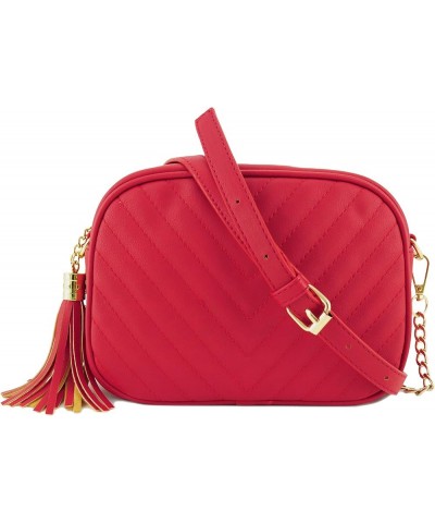 Simple Shoulder Crossbody Bag With Metal Chain Strap And Tassel Top Zipper Red $12.41 Crossbody Bags