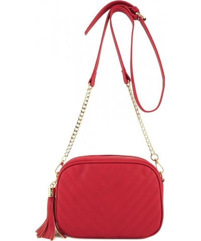 Simple Shoulder Crossbody Bag With Metal Chain Strap And Tassel Top Zipper Red $12.41 Crossbody Bags