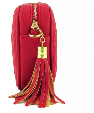 Simple Shoulder Crossbody Bag With Metal Chain Strap And Tassel Top Zipper Red $12.41 Crossbody Bags