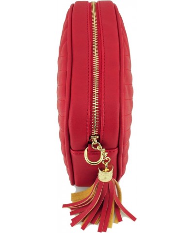 Simple Shoulder Crossbody Bag With Metal Chain Strap And Tassel Top Zipper Red $12.41 Crossbody Bags