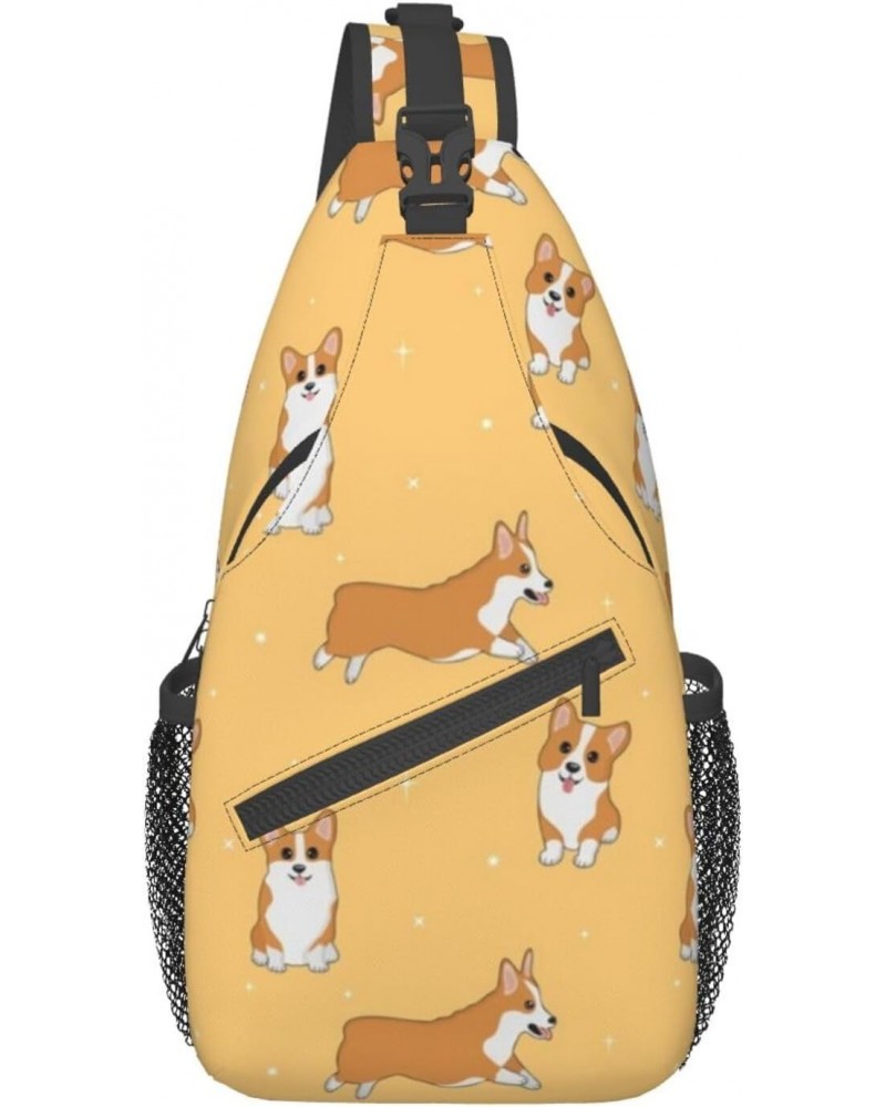 Cartoon Corgi Dog Cross Chest Bag Diagonally Unisex Crossbody Backpack Travel Backpack, Lightweight Casual Chest Daypack, Hik...