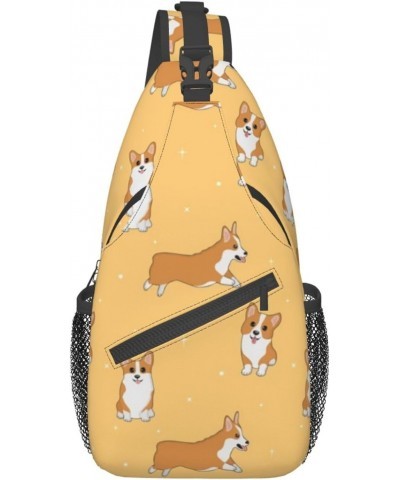 Cartoon Corgi Dog Cross Chest Bag Diagonally Unisex Crossbody Backpack Travel Backpack, Lightweight Casual Chest Daypack, Hik...