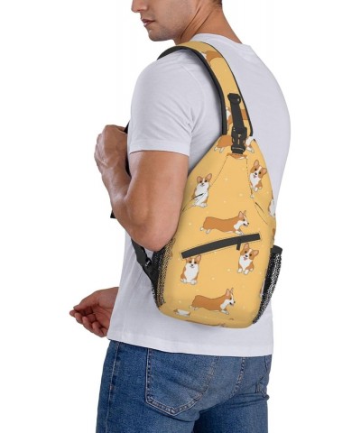 Cartoon Corgi Dog Cross Chest Bag Diagonally Unisex Crossbody Backpack Travel Backpack, Lightweight Casual Chest Daypack, Hik...