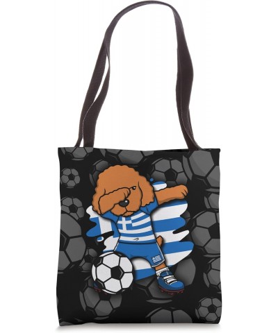 Dabbing Poodle Greece Soccer Fans Jersey Greek Football Fan Tote Bag $13.45 Totes