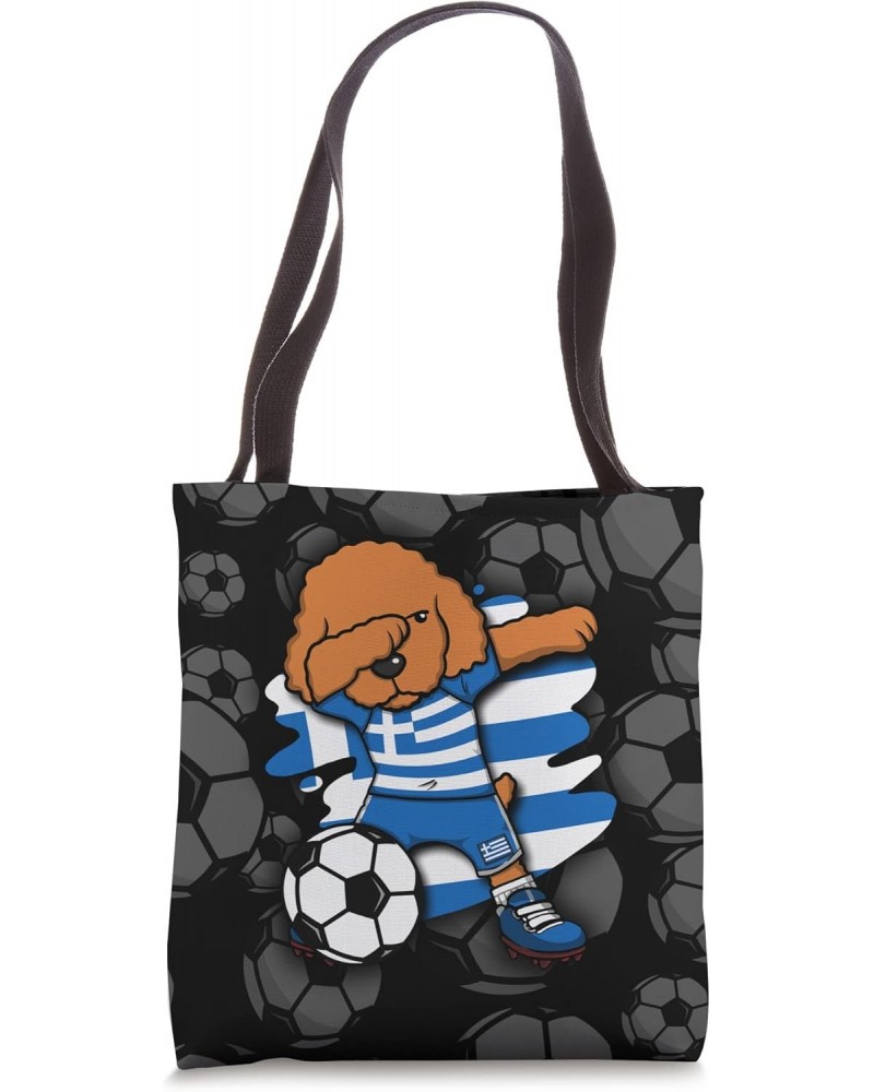 Dabbing Poodle Greece Soccer Fans Jersey Greek Football Fan Tote Bag $13.45 Totes