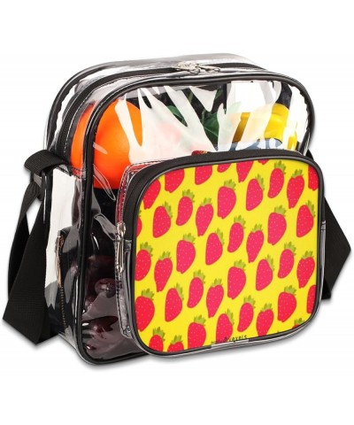 Strawberry Watercolor Stadium-Approved Clear Crossbody Bag with Colorful Print Design Strawberry Yellow $14.15 Crossbody Bags