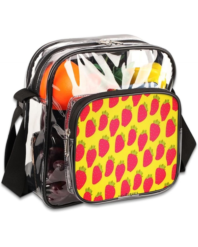 Strawberry Watercolor Stadium-Approved Clear Crossbody Bag with Colorful Print Design Strawberry Yellow $14.15 Crossbody Bags