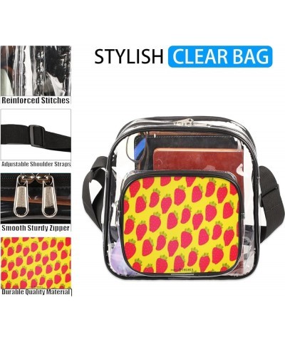 Strawberry Watercolor Stadium-Approved Clear Crossbody Bag with Colorful Print Design Strawberry Yellow $14.15 Crossbody Bags