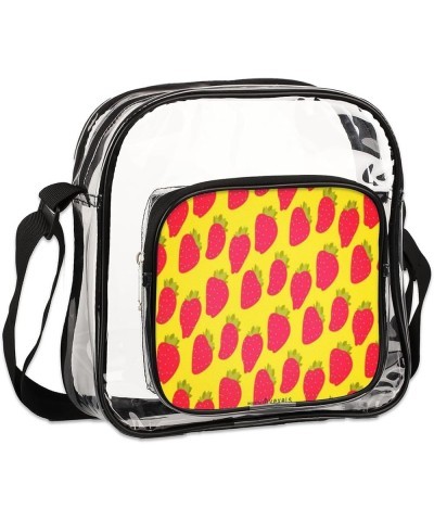 Strawberry Watercolor Stadium-Approved Clear Crossbody Bag with Colorful Print Design Strawberry Yellow $14.15 Crossbody Bags